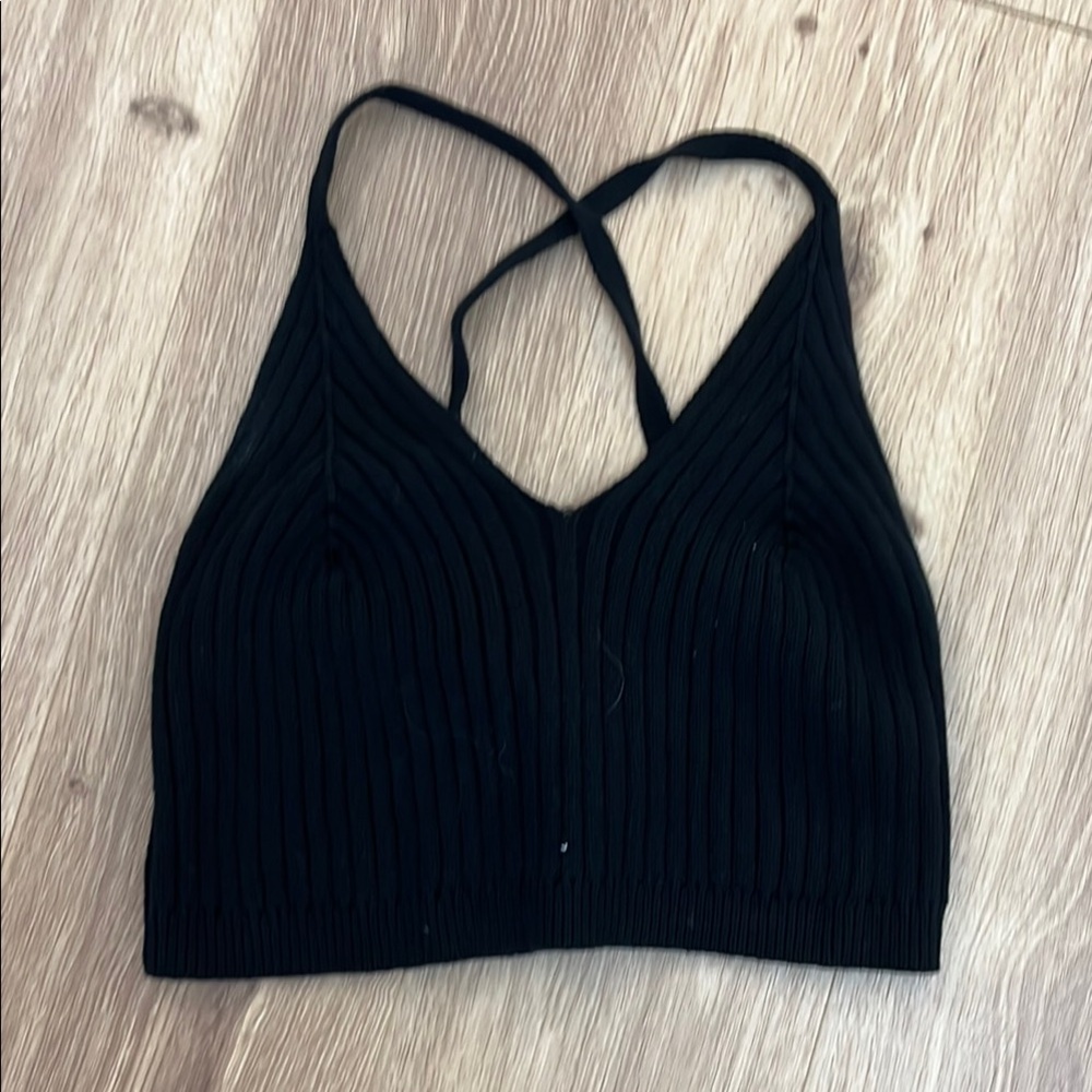Olivaceous Black Knit Cross-Back Bralette Crop Top - Large